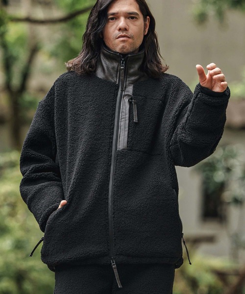 mj10845- Sheep Like Boa Synthetic Leather Blouson ボアレザー