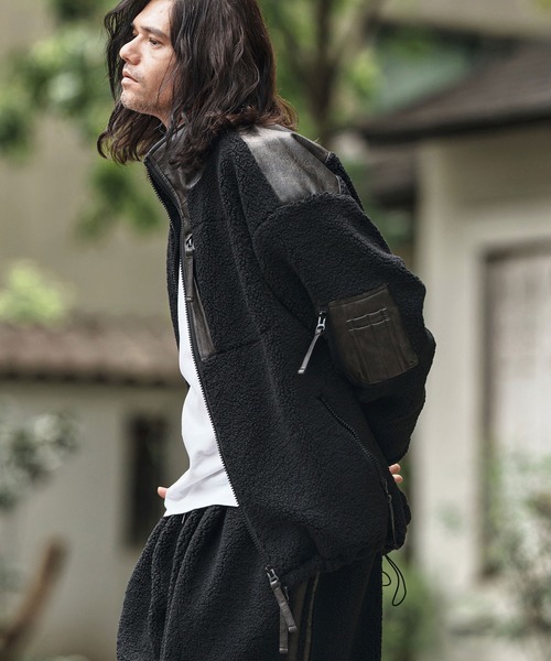 CAMBIO(カンビオ)の「mj10845- Sheep Like Boa Synthetic Leather Blouson ボアレザーブルゾン(その他アウター・メンズ・ブラック/オリーブ・S/M/L)」の10枚目の写真