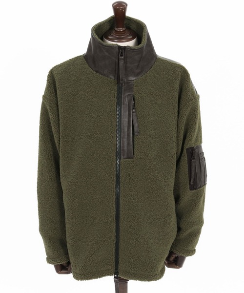 mj10845- Sheep Like Boa Synthetic Leather Blouson ボアレザー