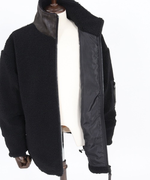 mj10845- Sheep Like Boa Synthetic Leather Blouson ボアレザー