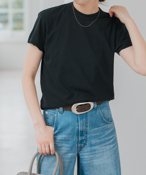 イエナ　ATON FRESCA SINGLE JERSEY ST ブラック ATON/エイトン FRESCA SINGLE JERSEY Vネック ロングスリーブ