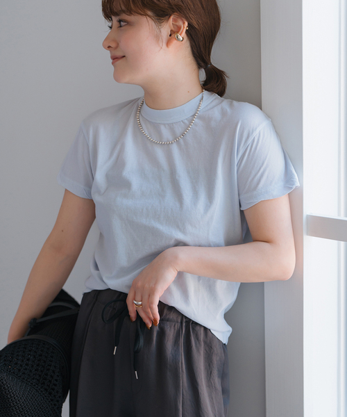 トップス ATON FRESCA SINGLE JERSEY TIGHT FIT T-SH Namu Shop - Aton Fresca Single Jersey Tight Fit T-Shirt - Sax