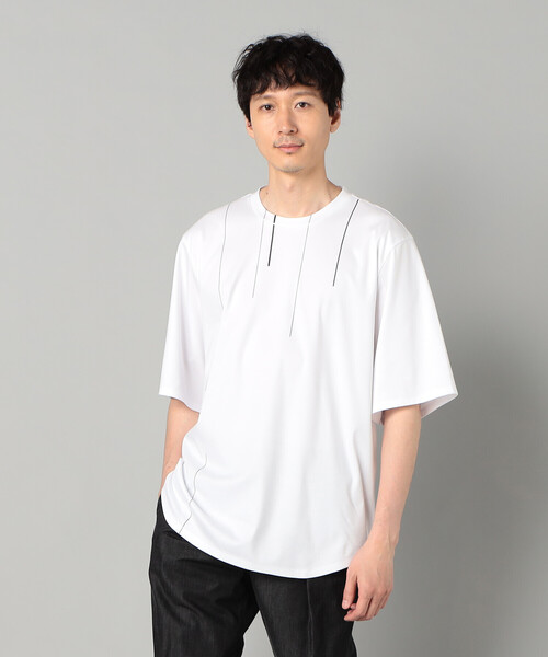 COMME CA MEN(コムサメン)の「シルケットスムース ラインTシャツ(Tシャツ/カットソー・メンズ・ホワイト/ブラック・M/L)」の1枚目の写真