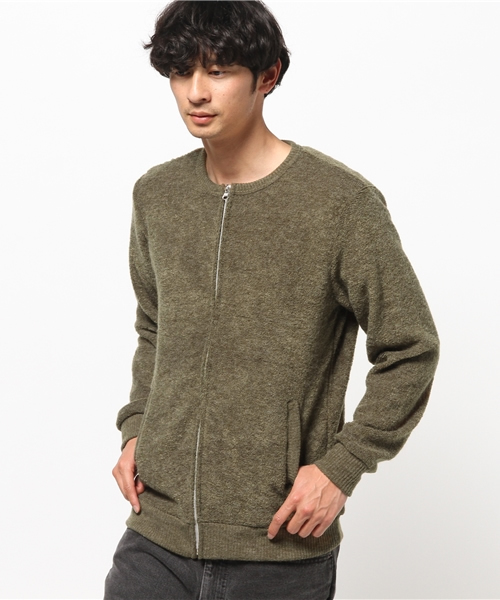 SEVENDAYS=SUNDAY（セブンデイズサンデイ）の「ウールタッチパイル　ノーカラーＺＩＰカーディガン（カーディガン/ボレロ・メンズ・カーキ/チャコールグレー/ネイビー・MEDIUM/SMALL/LARGE）」の2枚目の写真