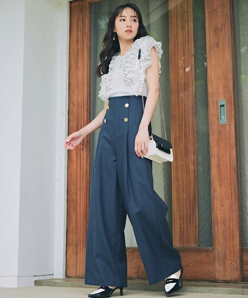 SWINGLE（スウィングル）の「【6/6(FRI)10:00予約開始】金ボタンハイウエストワイドパンツ（その他パンツ・レディース・アイボリー/ネイビー/ライトグレー・SMALL/MEDIUM）」の3枚目の写真