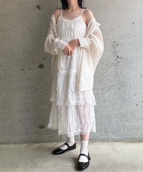 ワンピース　ホワイト セール】フロント刺繍フレアワンピース（ワンピース）｜Dream