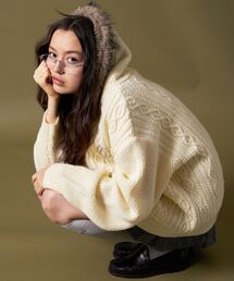 SEQUENZ(V[NGY)́ySEQUENZiV[NGYjzFUR CABLE KNIT ZIP-UP HOODIE / jbg Wbvp[J[ hJ t@[ P[ujbg(jbg/Z[^[)