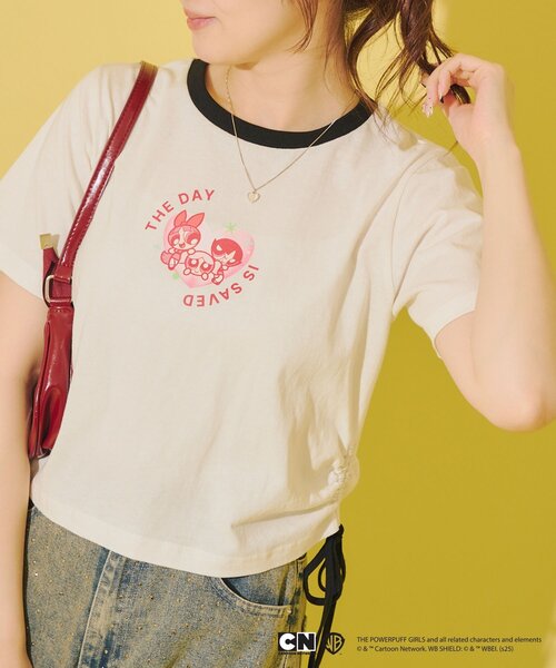 Remind me and forever（リマインドミーアンドフォーエバー）の「【パワーパフガールズ】ドロストTシャツ（Tシャツ/カットソー・レディース・オフホワイト/ブラック/サックスブルー/ピンク/ミント・FREE）」の2枚目の写真