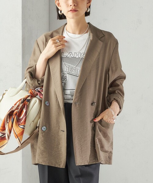 ベージュ ジャケット バルーンスリーブ　マルシャルテル　　イシカワラボ セール】〈手洗い可能〉シアー シルク混 ジャケット（テーラード