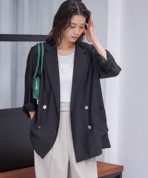 SHIPS(シップス)の「〈手洗い可能〉シアー シルク混 ジャケット(テーラードジャケット・レディース・ブラック/ライトブラウン・38/36)」の7枚目の写真