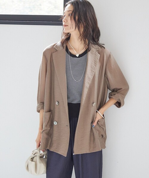 SHIPS(シップス)の「〈手洗い可能〉シアー シルク混 ジャケット(テーラードジャケット・レディース・ブラック/ライトブラウン・38/36)」の3枚目の写真