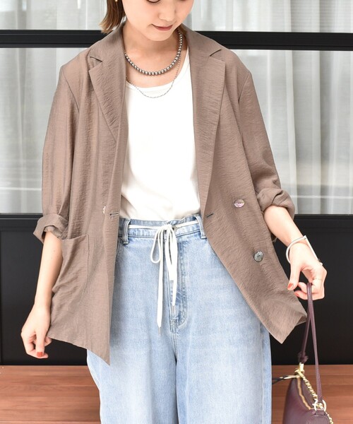 SHIPS(シップス)の「〈手洗い可能〉シアー シルク混 ジャケット(テーラードジャケット・レディース・ブラック/ライトブラウン・38/36)」の10枚目の写真