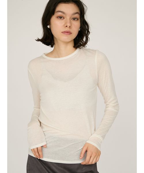 emmi（エミ）の「セミシアーフライストップス（Tシャツ/カットソー・レディース・ホワイト/イエロー/ネイビー/グレー・F）」の12枚目の写真