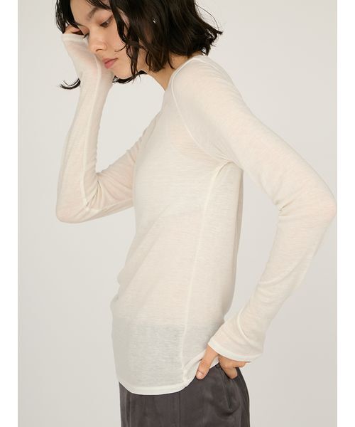 emmi（エミ）の「セミシアーフライストップス（Tシャツ/カットソー・レディース・ホワイト/イエロー/ネイビー/グレー・F）」の14枚目の写真