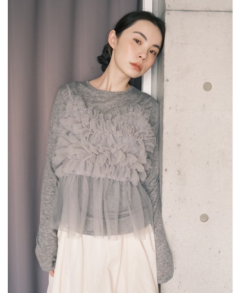 emmi（エミ）の「セミシアーフライストップス（Tシャツ/カットソー・レディース・ホワイト/イエロー/ネイビー/グレー・F）」の3枚目の写真