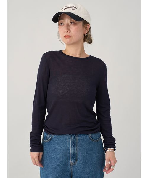 emmi（エミ）の「セミシアーフライストップス（Tシャツ/カットソー・レディース・ホワイト/イエロー/ネイビー/グレー・F）」の5枚目の写真