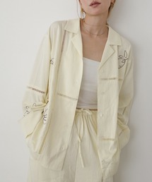 【新色追加】【Hideka Original】刺繍パッチワークシャツ/セットアップ対応 オーバーサイズ ルーズシルエット トレンド 韓国 ボタニカル ボヘミアン ボーホー カジュアル 秋服 シャツ 長袖 刺繍 エンブロイダリー パッチワーク レース ブラック アイボリー ブラウン 冷房対策 紫外線対策 日焼け対策