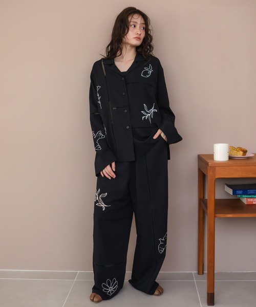 新品タグ付きembroidery op BLACK Hideka Original】刺繍パッチワークシャツ/セットアップ対応 オーバー