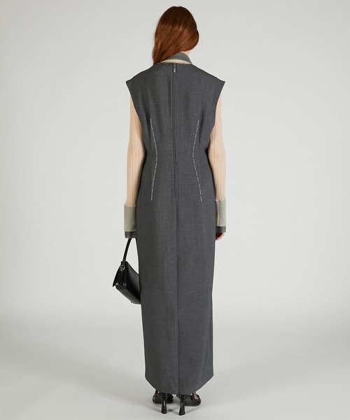 PRANK PROJECT（プランクプロジェクト）の「ハンドステッチディープVドレス / Hand-stitched Deep V-neck Dress（ワンピース・レディース・ブラック/グレー・36/38）」の6枚目の写真