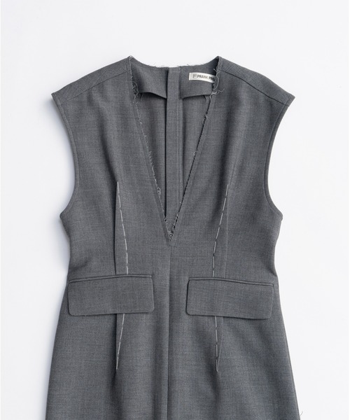 PRANK PROJECT（プランクプロジェクト）の「ハンドステッチディープVドレス / Hand-stitched Deep V-neck Dress（ワンピース・レディース・ブラック/グレー・36/38）」の15枚目の写真