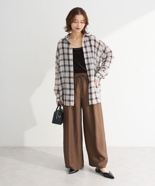 Green　Parks（グリーンパークス）の「共ベルト付きツイルカラーパンツ（その他パンツ・レディース・ダークグリーン/ベージュ/ボルドー/ブラウン/ダークネイビー・FREE）」の14枚目の写真