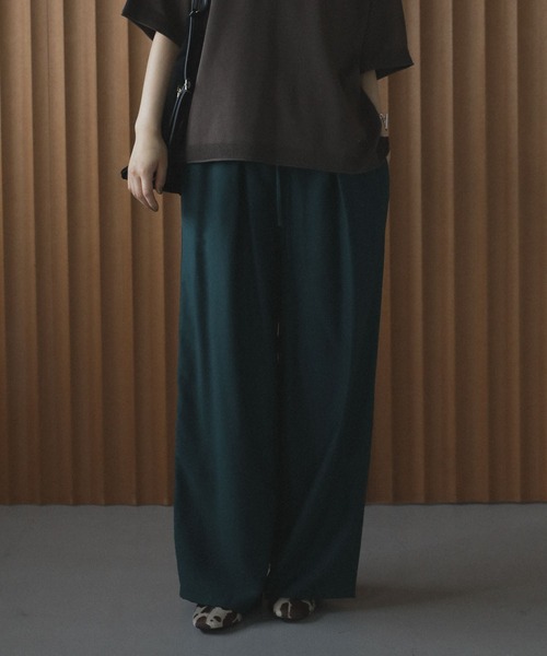 Green　Parks（グリーンパークス）の「共ベルト付きツイルカラーパンツ（その他パンツ・レディース・ダークグリーン/ベージュ/ボルドー/ブラウン/ダークネイビー・FREE）」の4枚目の写真
