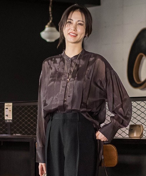 LAUTREAMONT（ロートレアモン）の「シアーブライト フロントタックブラウス≪手洗い可能≫（シャツ/ブラウス・レディース・ブラウン/イエロー/ブラック・9号）」の3枚目の写真