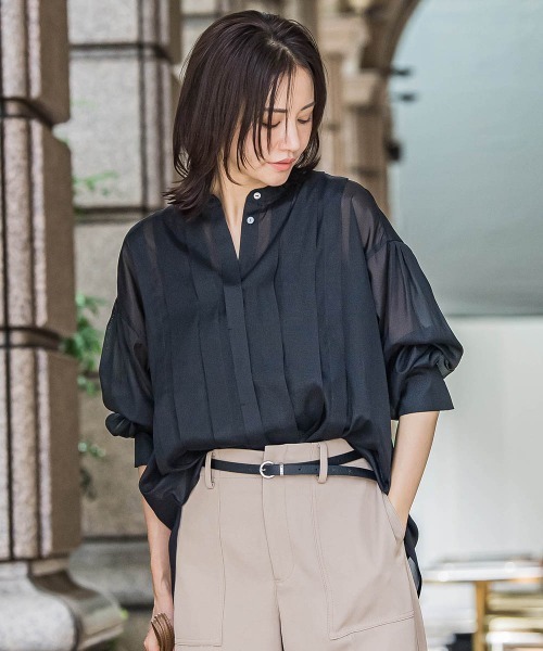 LAUTREAMONT（ロートレアモン）の「シアーブライト フロントタックブラウス≪手洗い可能≫（シャツ/ブラウス・レディース・ブラウン/イエロー/ブラック・9号）」の12枚目の写真