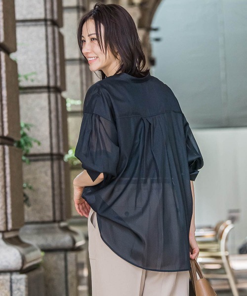 LAUTREAMONT（ロートレアモン）の「シアーブライト フロントタックブラウス≪手洗い可能≫（シャツ/ブラウス・レディース・ブラウン/イエロー/ブラック・9号）」の13枚目の写真