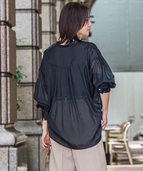 LAUTREAMONT（ロートレアモン）の「シアーブライト フロントタックブラウス≪手洗い可能≫（シャツ/ブラウス・レディース・ブラウン/イエロー/ブラック・9号）」の15枚目の写真