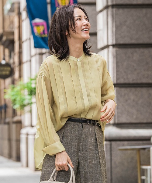 LAUTREAMONT（ロートレアモン）の「シアーブライト フロントタックブラウス≪手洗い可能≫（シャツ/ブラウス・レディース・ブラウン/イエロー/ブラック・9号）」の4枚目の写真