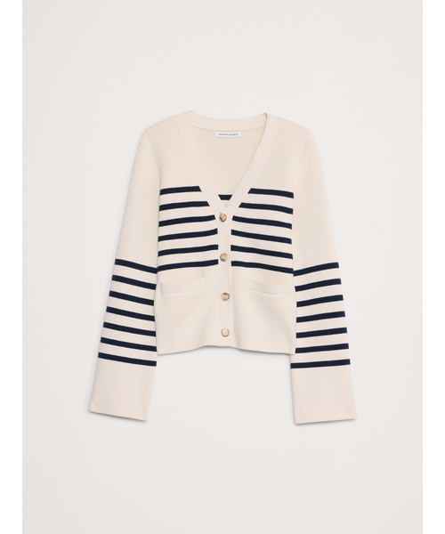 Banana Republic（バナナリパブリック）の「コットンシルク フレアスリーブ カーディガン（カーディガン/ボレロ・レディース・ブラック/ネイビー/ホワイト×ネイビー・M/S/XS/L）」の7枚目の写真