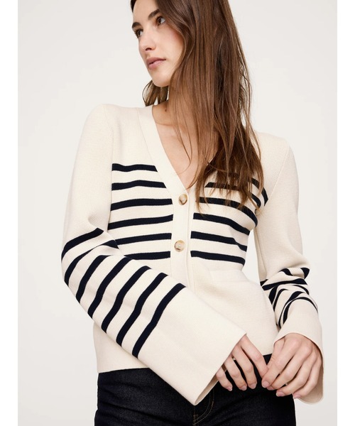 Banana Republic（バナナリパブリック）の「コットンシルク フレアスリーブ カーディガン（カーディガン/ボレロ・レディース・ブラック/ネイビー/ホワイト×ネイビー・M/S/XS/L）」の2枚目の写真