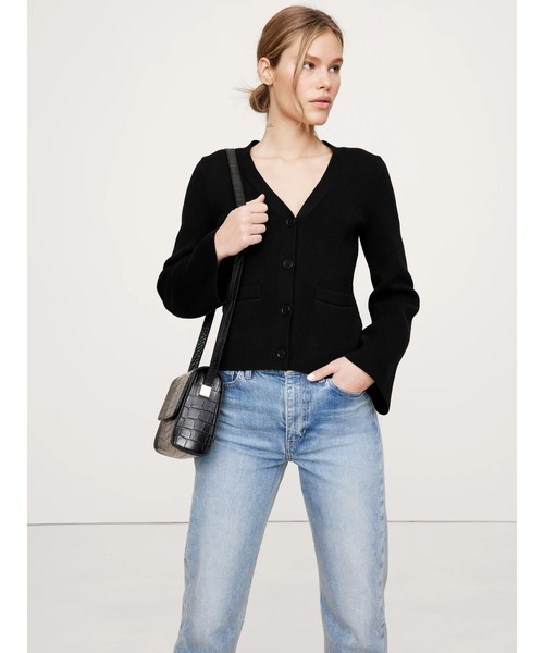 Banana Republic（バナナリパブリック）の「コットンシルク フレアスリーブ カーディガン（カーディガン/ボレロ・レディース・ブラック/ネイビー/ホワイト×ネイビー・M/S/XS/L）」の3枚目の写真