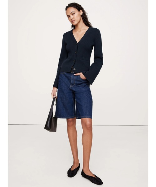 Banana Republic（バナナリパブリック）の「コットンシルク フレアスリーブ カーディガン（カーディガン/ボレロ・レディース・ブラック/ネイビー/ホワイト×ネイビー・M/S/XS/L）」の4枚目の写真