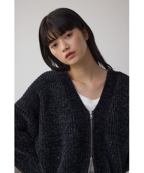 AZUL by moussy（アズールバイマウジー）の「WZIPベロアラメモールカーデ（カーディガン/ボレロ・レディース・アイボリー/ブラック/チャコールグレー・FREE）」の17枚目の写真
