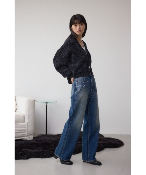 AZUL by moussy（アズールバイマウジー）の「WZIPベロアラメモールカーデ（カーディガン/ボレロ・レディース・アイボリー/ブラック/チャコールグレー・FREE）」の19枚目の写真
