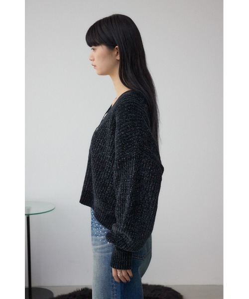 AZUL by moussy（アズールバイマウジー）の「WZIPベロアラメモールカーデ（カーディガン/ボレロ・レディース・アイボリー/ブラック/チャコールグレー・FREE）」の21枚目の写真