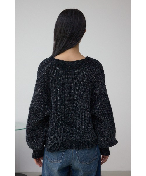 AZUL by moussy（アズールバイマウジー）の「WZIPベロアラメモールカーデ（カーディガン/ボレロ・レディース・アイボリー/ブラック/チャコールグレー・FREE）」の22枚目の写真