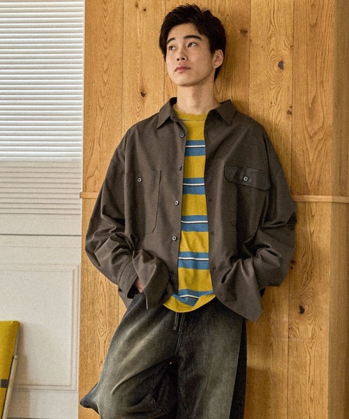 niko and...（ニコアンド）の「ワイドスリーブオーバーシャツ（シャツ/ブラウス・メンズ・ブラック/ライトブラウン・LARGE/MEDIUM）」の2枚目の写真