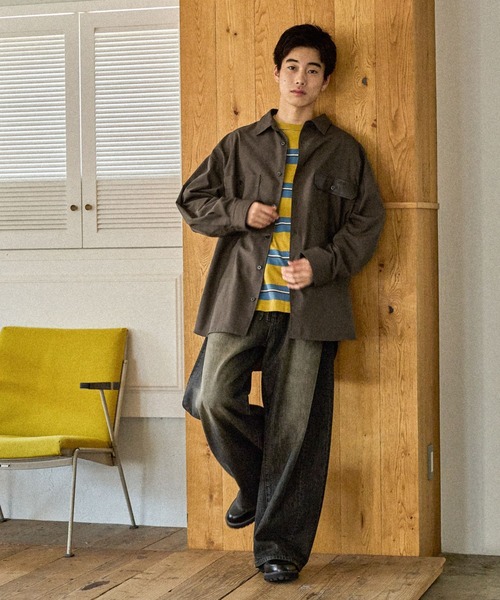 niko and...（ニコアンド）の「ワイドスリーブオーバーシャツ（シャツ/ブラウス・メンズ・ブラック/ライトブラウン・LARGE/MEDIUM）」の12枚目の写真