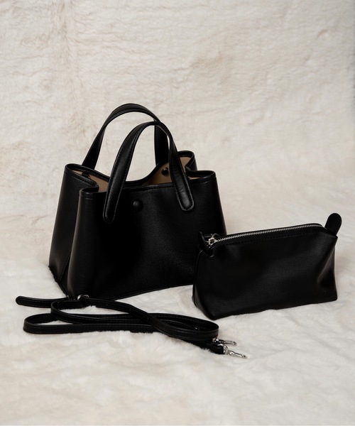 【極美品/ポーチ付き】フルラ ステイシー 2way ショルダーバッグ レザー 黒 2way landscape pouch set bag / 2wayランドスケープポーチセット