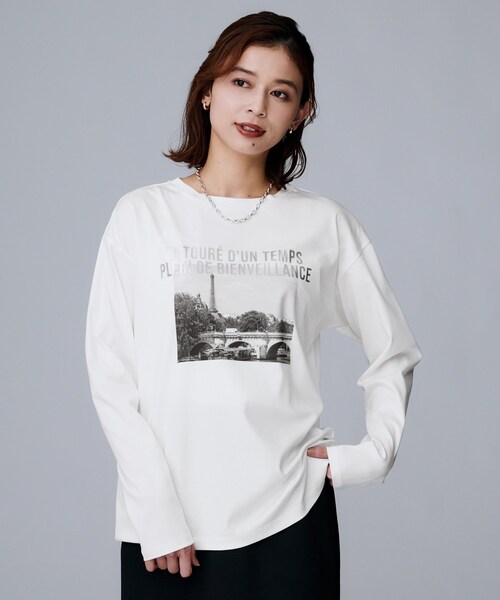 UNTITLED（アンタイトル）の「【洗える/コットン100%】グラフィックロンT（Tシャツ/カットソー・レディース・ホワイト系3/チャコール・00/04/50/48/44/02）」の4枚目の写真