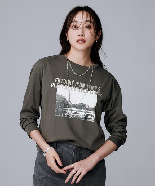 UNTITLED（アンタイトル）の「【洗える/コットン100%】グラフィックロンT（Tシャツ/カットソー・レディース・ホワイト系3/チャコール・00/04/50/48/44/02）」の8枚目の写真