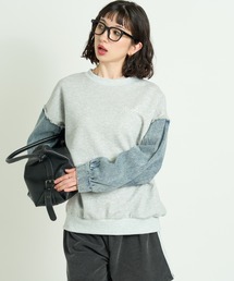 A.D.C.L.（エーディーシーエル）の「袖デニム切替 プリント スウェットプルオーバー（スウェット）」