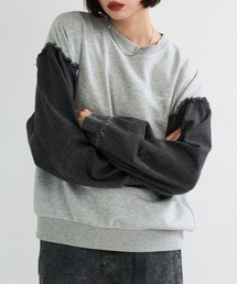 A.D.C.L. | 袖デニム切替 プリント スウェットプルオーバー(スウェット)