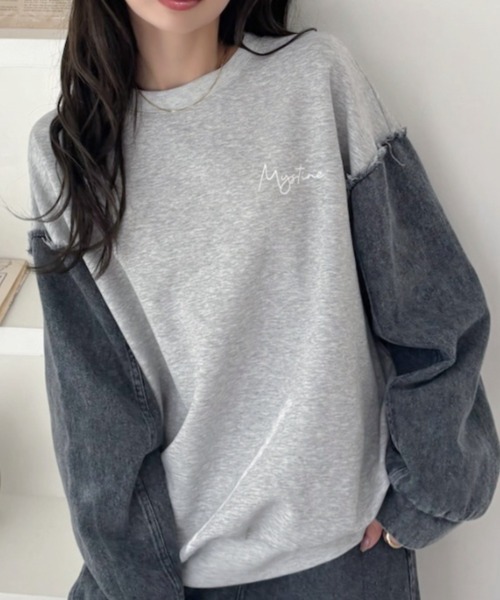 A.D.C.L.（エーディーシーエル）の「袖デニム切替 プリント スウェットプルオーバー（スウェット・レディース・ブラック/ブルー・M/L）」の4枚目の写真