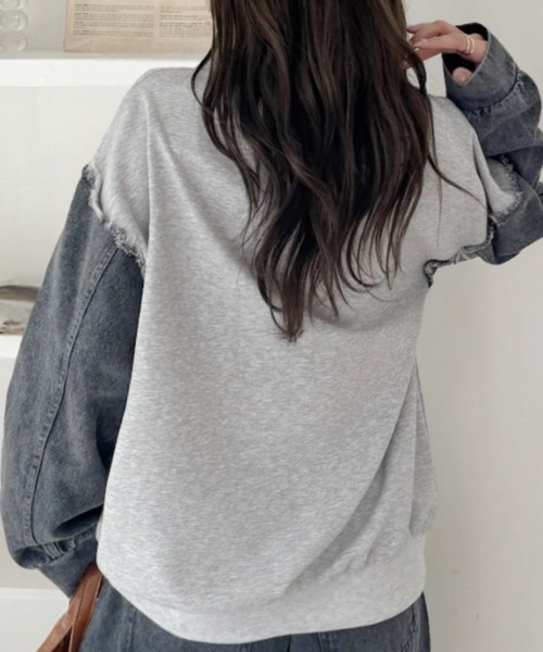 A.D.C.L.（エーディーシーエル）の「袖デニム切替 プリント スウェットプルオーバー（スウェット・レディース・ブラック/ブルー・M/L）」の6枚目の写真