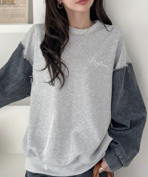 A.D.C.L.（エーディーシーエル）の「袖デニム切替 プリント スウェットプルオーバー（スウェット・レディース・ブラック/ブルー・M/L）」の7枚目の写真