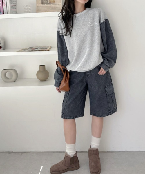 A.D.C.L.（エーディーシーエル）の「袖デニム切替 プリント スウェットプルオーバー（スウェット・レディース・ブラック/ブルー・M/L）」の8枚目の写真